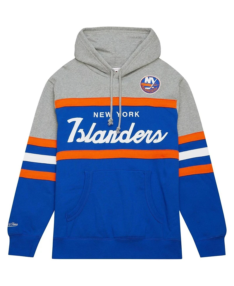 Men's Mitchell & Ness Royal, Gray New York Islanders Head Coach Pullover Hoodie