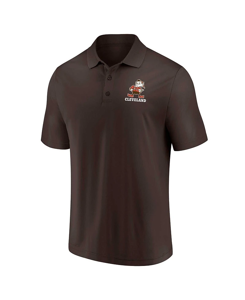 Men's Fanatics White, Brown Distressed Cleveland Browns Throwback Two-Pack Polo Shirt Set