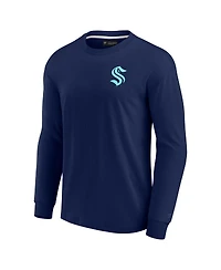 Men's and Women's Fanatics Signature Deep Sea Blue Seattle Kraken Super Soft Long Sleeve T-shirt