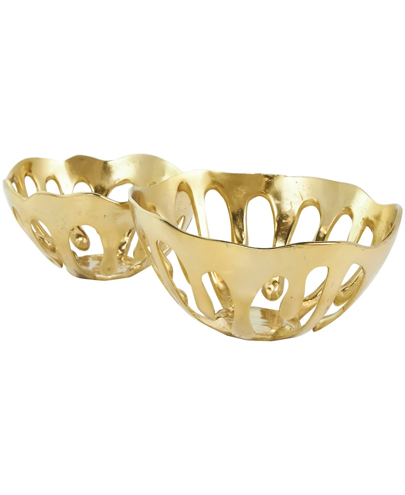 Rosemary Lane Aluminum Drip Decorative Bowl with Open Frame Design, Set of 2 - 13", 11" H