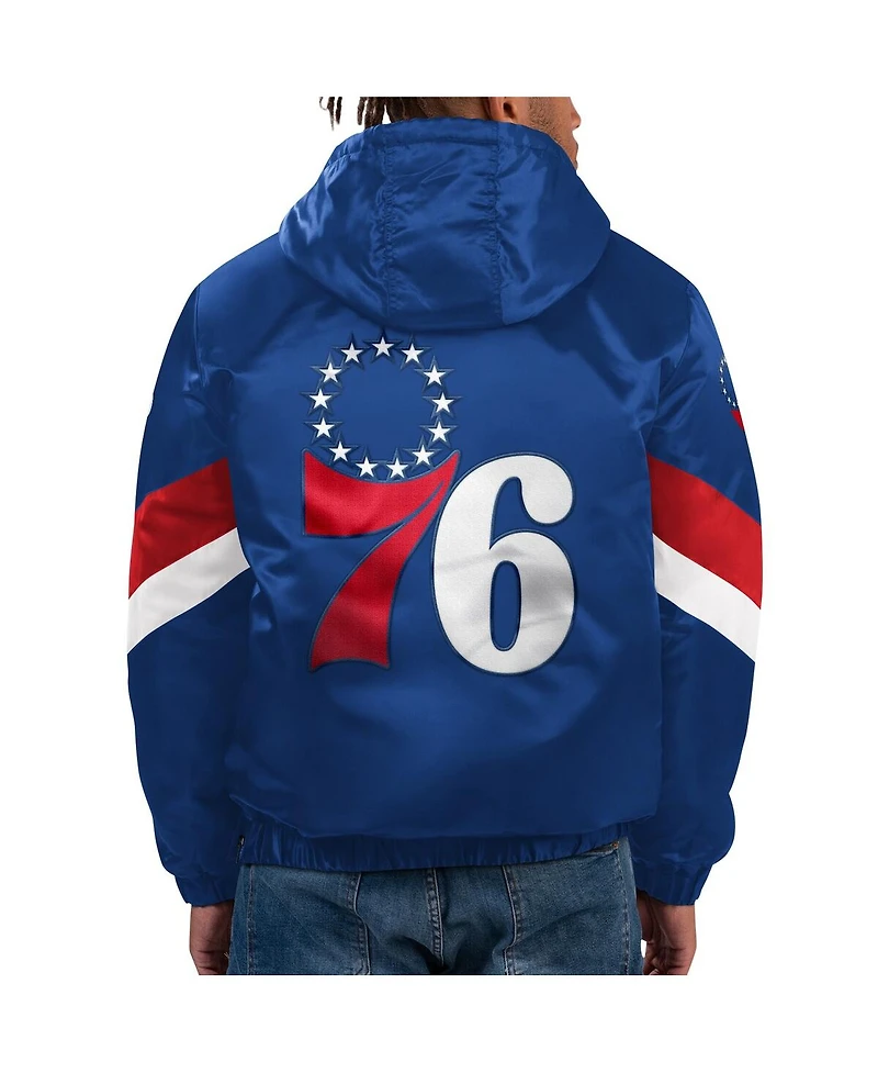 Men's Starter Royal Philadelphia 76ers Force Play Satin Hoodie Half-Zip Jacket
