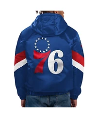 Men's Starter Royal Philadelphia 76ers Force Play Satin Hoodie Half-Zip Jacket