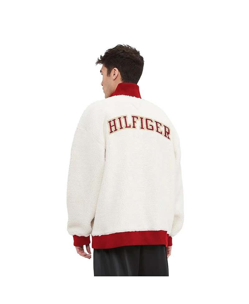 Men's Tommy Hilfiger Cream San Francisco 49ers Jordan Sherpa Quarter-Zip Sweatshirt