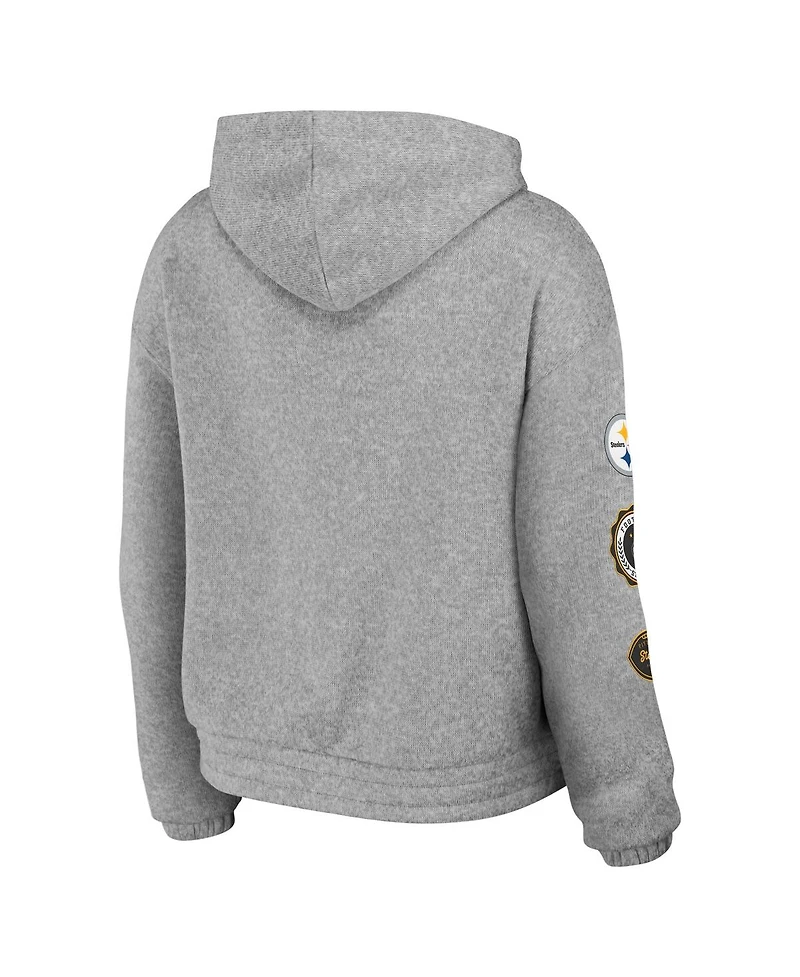Women's Wear by Erin Andrews Heather Gray Pittsburgh Steelers Full-Zip Hoodie