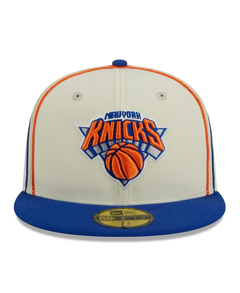 Men's New Era Cream, Blue New York Knicks Piping 2-Tone 59FIFTY Fitted Hat