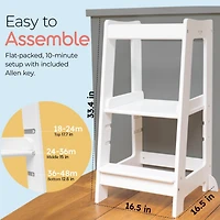 Stepup Baby Toddler Tower with Adjustable Step, White Montessori-Inspired Toddler Step Stool, Standing Tower for Kids, Fits Under Kitchen Counters, Ad