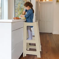 Stepup Baby Toddler Tower with Adjustable Step, White Montessori-Inspired Step Stool, Standing for Kids, Fits Under Kitchen Counters, Ad