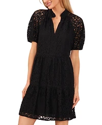 CeCe Women's Lace Babydoll Puff Sleeve Tiered Dress