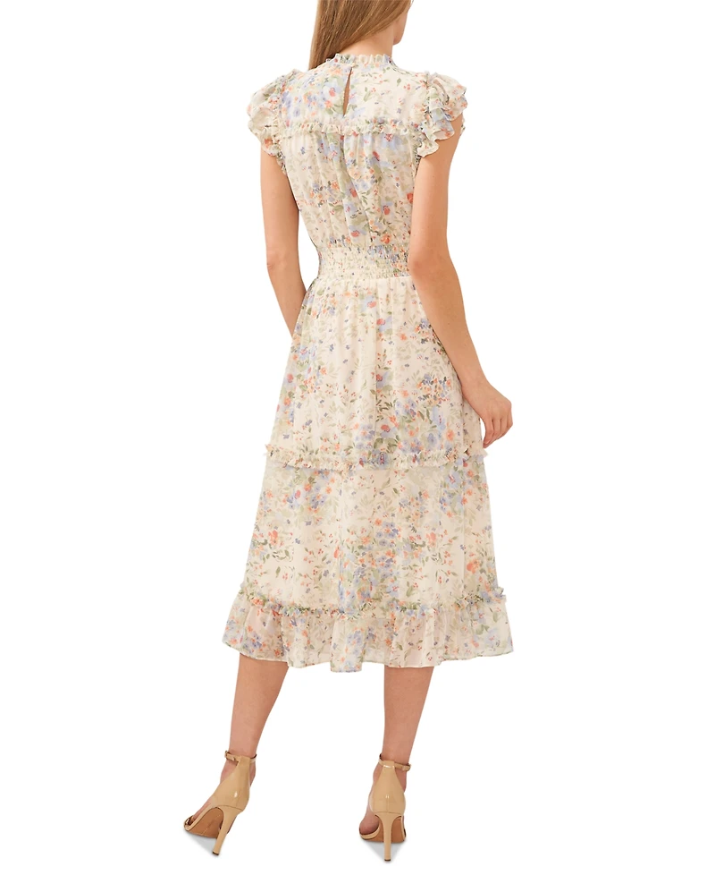 CeCe Women's Floral Flutter-Sleeve Midi Dress