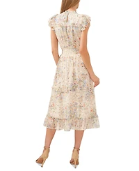 CeCe Women's Floral Flutter-Sleeve Midi Dress