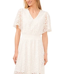 CeCe Women's Lace Flutter-Sleeve V-Neck Smocked-Waist Maxi Dress