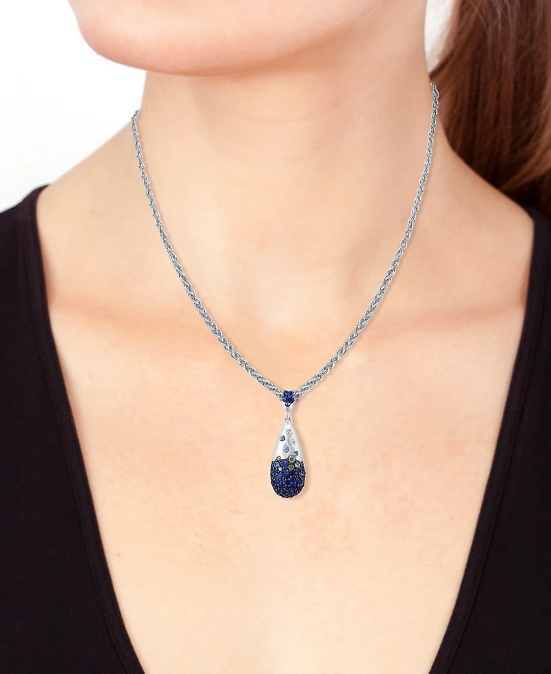 Effy Blue Sapphire (1-1/2 ct. t.w.) & White Sapphire (1/6 ct. t.w.) Ombre Cluster 18" Pendant Necklace in Sterling Silver