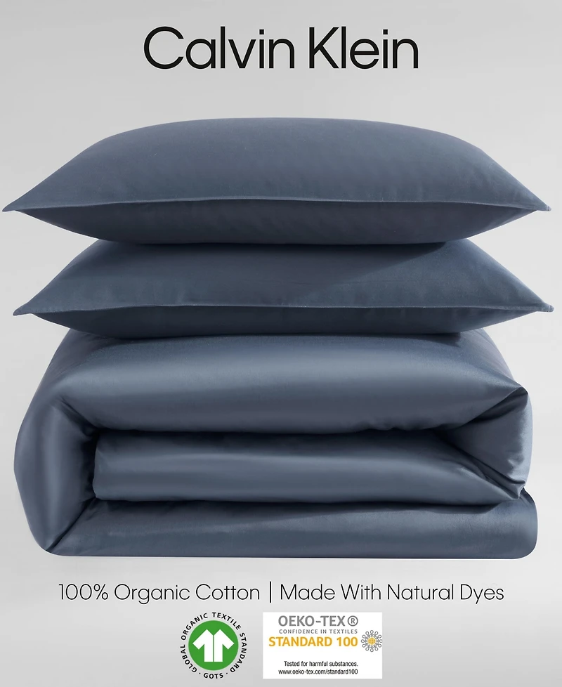 Calvin Klein Organic Earth Solid Cotton Sateen 3 Piece Duvet Cover Set
