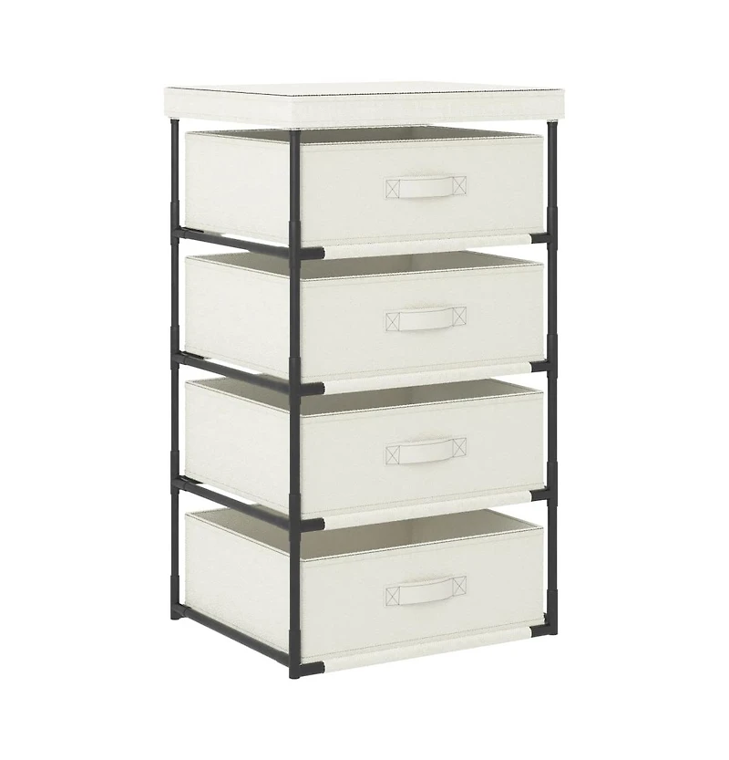 Storage Rack with 4 Fabric Baskets Steel Cream