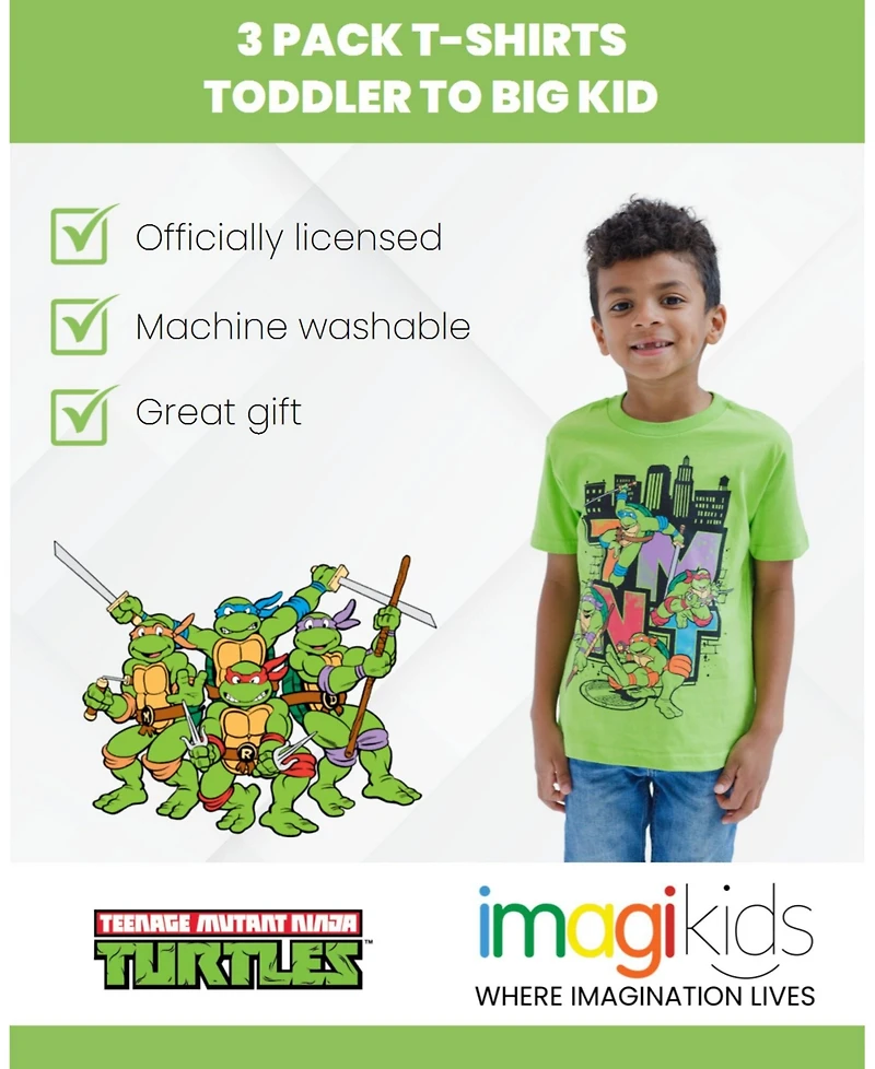 Teenage Mutant Ninja Turtles Toddler Boys Leonardo Michelangelo Donatello Raphael 3 Pack T-Shirts
