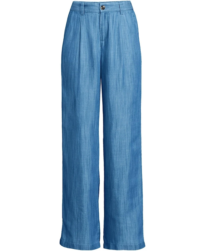 Lands' End Petite High Rise Tencel Fiber Pleated Wide Leg Pants