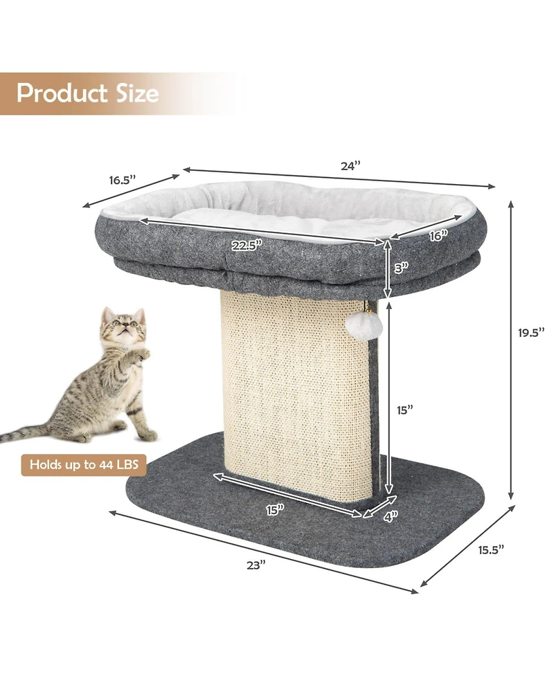 Sugift Modern Cat Tree Tower with Large Plush Perch and Sisal Scratching Plate