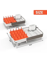 Sugift Expandable Dish Drying Rack Adjustable Dual-Part Dish Drainer with Detachable Utensil Holder