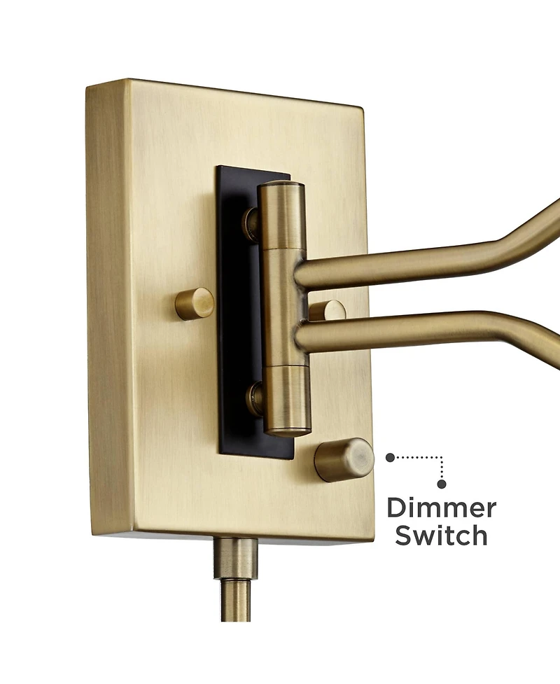 Barnes and Ivy Eleganta Swing Arm Wall Lamp with Cord Cover Brushed Satin Brass Plug-in Light Fixture White Linen Empire Shade for Bedroom Living Room