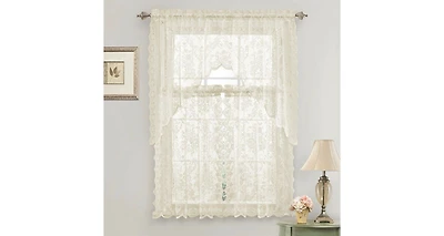 Kate Aurora Shabby Living Lena Floral Lace Complete Kitchen Curtain Tier & Swag Set