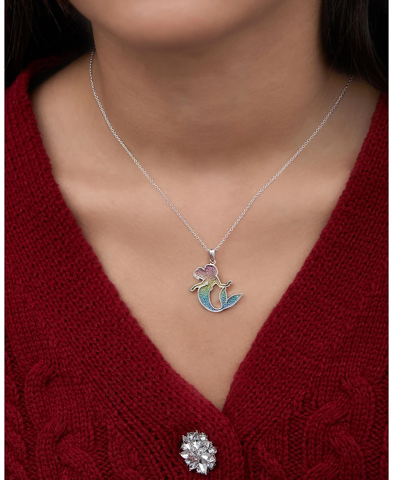 Disney Princess Ariel Silver Flash Plated Rainbow Glitter Pendant Necklace, 18''