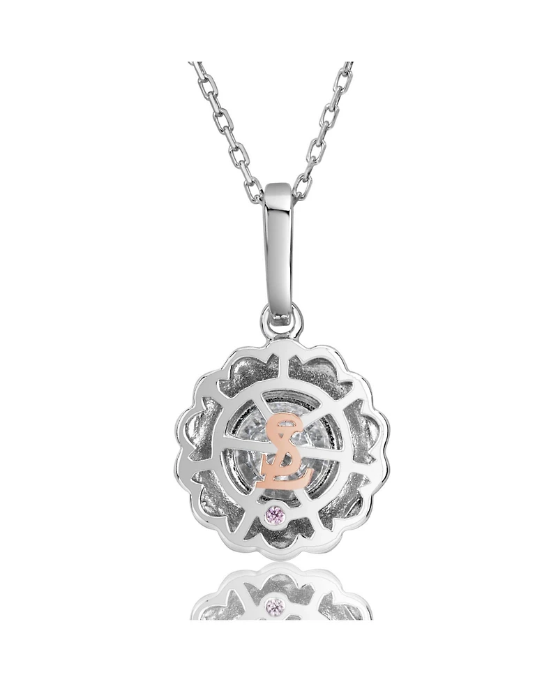 Suzy Levian Sterling Silver Cubic Zirconia Rope Halo Solitaire Pendant Necklace