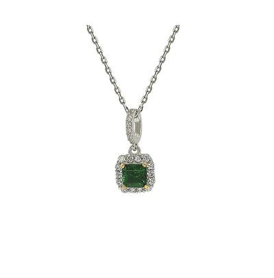 Suzy Levian New York Sterling Silver Green and White Cubic Zirconia Asscher Cut Pendant