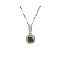 Suzy Levian New York Sterling Silver Green and White Cubic Zirconia Asscher Cut Pendant