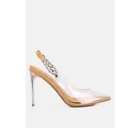 Womens Goddess Metallic Stiletto Heel Slingback Sandals