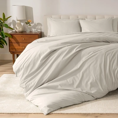 Bare Home Organic Cotton Percale Duvet Cover Set Full/Queen