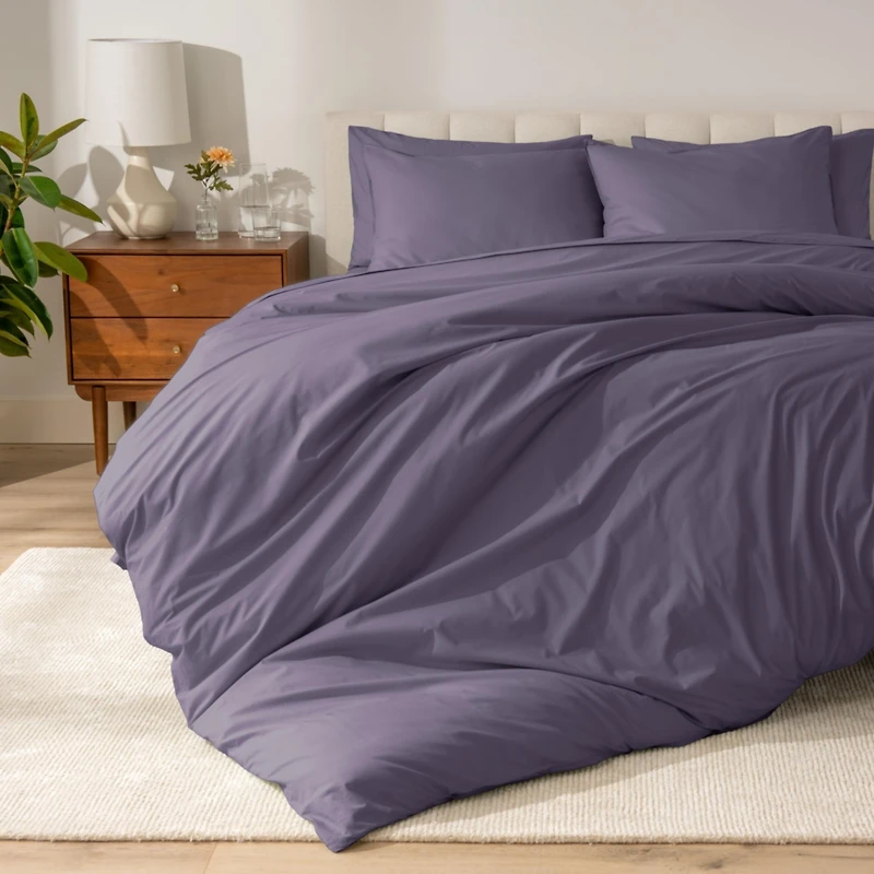 Bare Home Organic Cotton Percale Duvet Cover Set Full/Queen