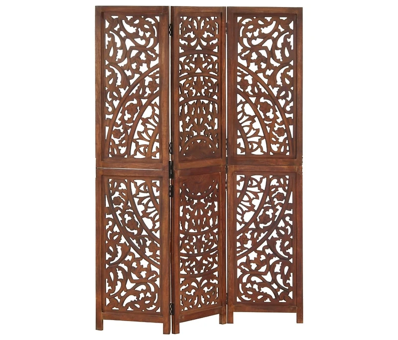 Hand carved 3-Panel Room Divider Brown 47.2"x65" Solid Mango Wood