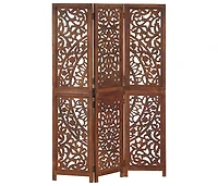 Hand carved 3-Panel Room Divider Brown 47.2"x65" Solid Mango Wood