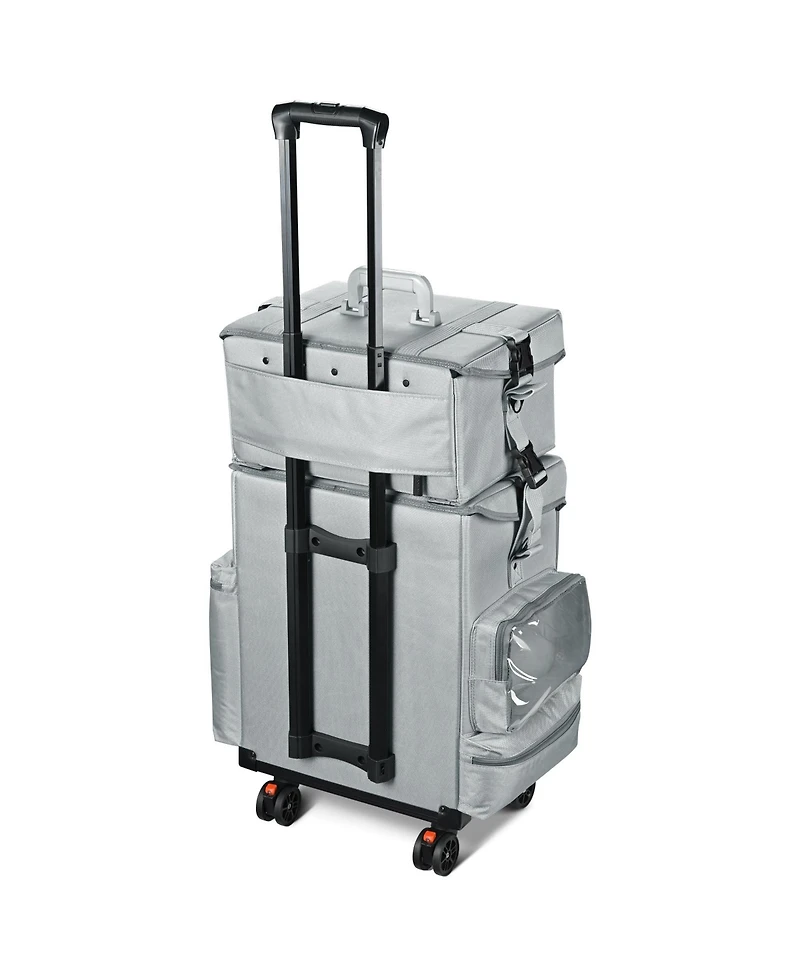 Byootique Grey 2in1 Rolling Makeup Case Soft Sided Cosmetic Organizer Drawers
