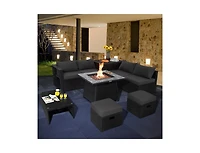 Slickblue 9 Pieces Outdoor Wicker Sectional with 35 Inch Gas Fire Pit Table