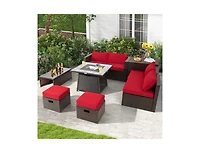 Slickblue 9 Pieces Patio Pe Wicker Sectional Set with 50000 Btu Fire Pit Table