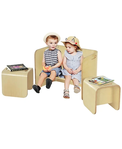 3 Piece Kids Wooden Table & Chair Set Children Multipurpose Homeschool Furniture