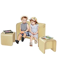 3 Piece Kids Wooden Table & Chair Set Children Multipurpose Homeschool Furniture