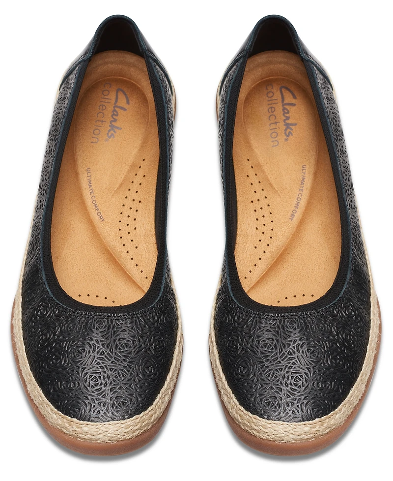 Clarks Women's Elaina Rae Textured Jute-Trim Flats