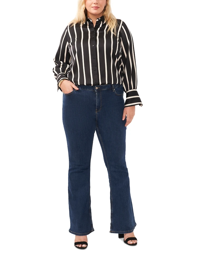 Vince Camuto Plus Striped Button-Down Bell-Sleeve Shirt