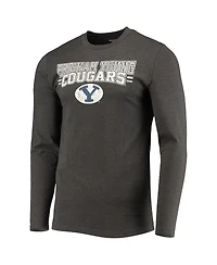 Men's Concepts Sport Navy, Heathered Charcoal Distressed Byu Cougars Meter Long Sleeve T-shirt and Pants Sleep Set