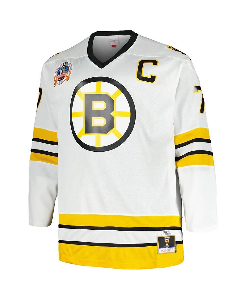 Men's Mitchell & Ness Ray Bourque White Boston Bruins Big and Tall Captain Patch Blue Line Player Jersey