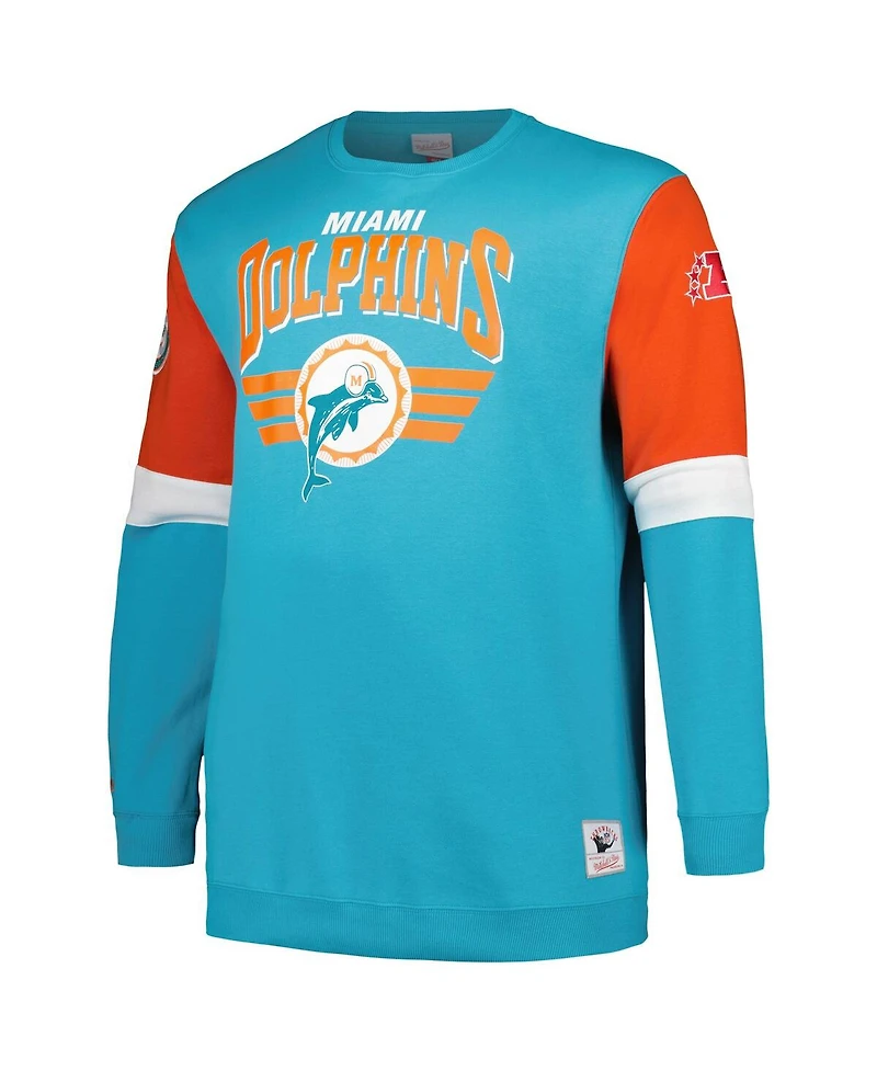 Men's Mitchell & Ness Aqua Miami Dolphins Big and Tall Fleece Pullover Sweatshirt