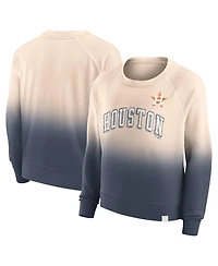 Women's Fanatics Tan, Navy Distressed Houston Astros Luxe Lounge Arch Raglan Pullover Sweatshirt