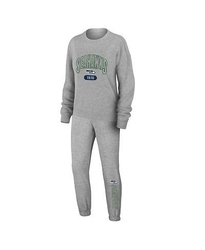 Women's Wear by Erin Andrews Heather Gray Seattle Seahawks Knit Long Sleeve Tri-Blend T-shirt and Pants Sleep Set