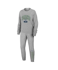 Women's Wear by Erin Andrews Heather Gray Seattle Seahawks Knit Long Sleeve Tri-Blend T-shirt and Pants Sleep Set