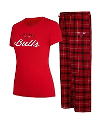 Women's College Concepts Red, Black Chicago Bulls Arctic T-shirt and Flannel Pants Sleep Set