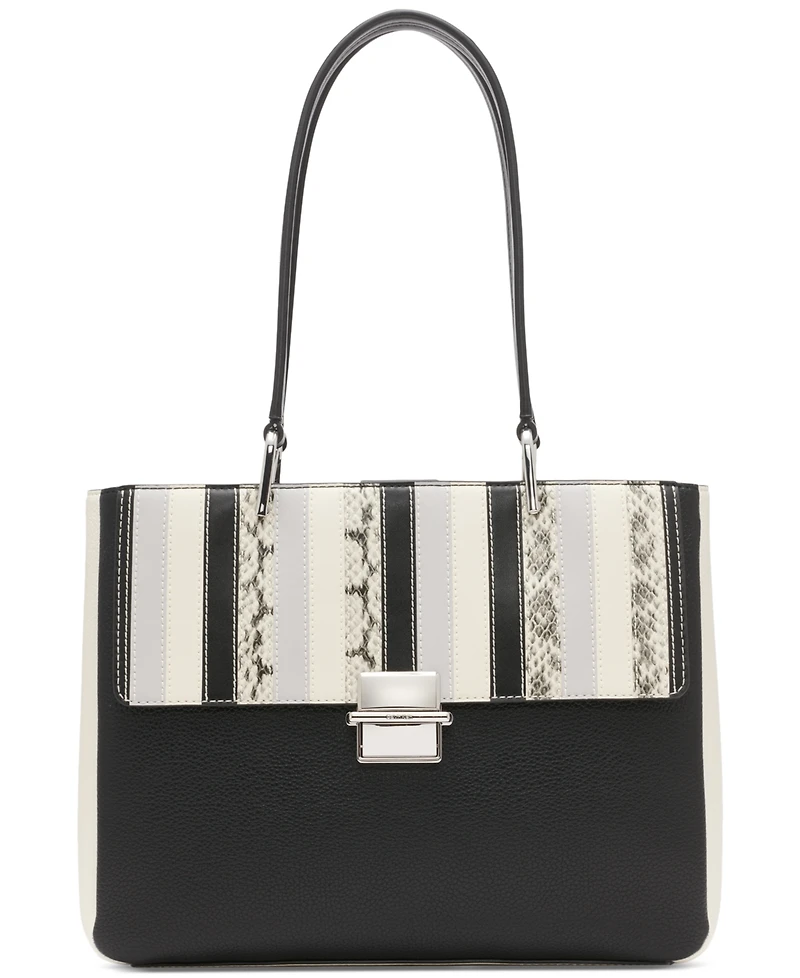 Calvin Klein Clove Mixed Material Push-Lock Triple Compartment Tote Bag