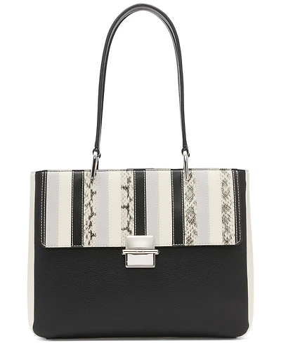 Calvin Klein Clove Mixed Material Push-Lock Triple Compartment Tote Bag