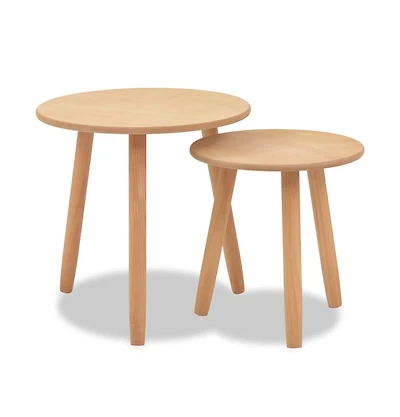 Side Table Set 2 Pieces Solid Pinewood Brown